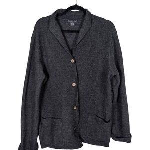 Eagles Eye 100% Wool Cardigan Sweater Womens XL Charcoal Gray  Collar Button Up
